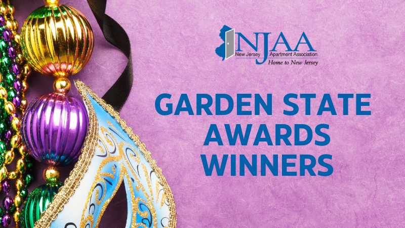 Mardis Gras Beads with text, "Garden State Award Winners"